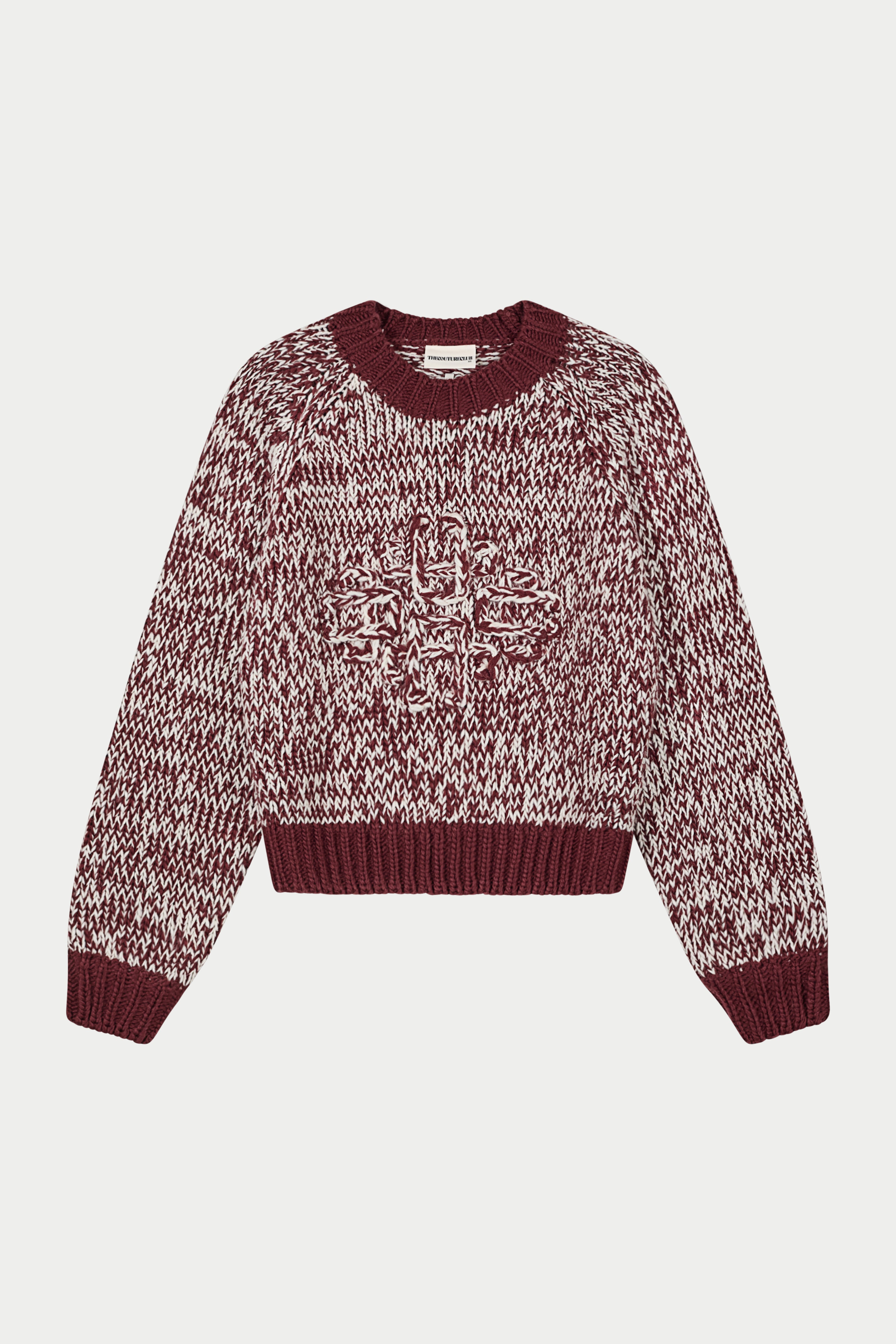 EMBLEM MIXED YARN OVERSIZED KNIT JUMPER - BURGUNDY