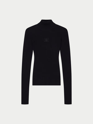 RIBBED ROLL NECK TOP - BLACK