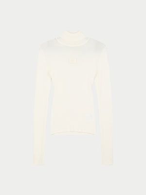 RIBBED ROLL NECK TOP - BONE