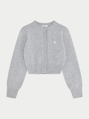 EMBLEM EMBROIDERED KNIT CROP CARDIGAN - GREY MARL
