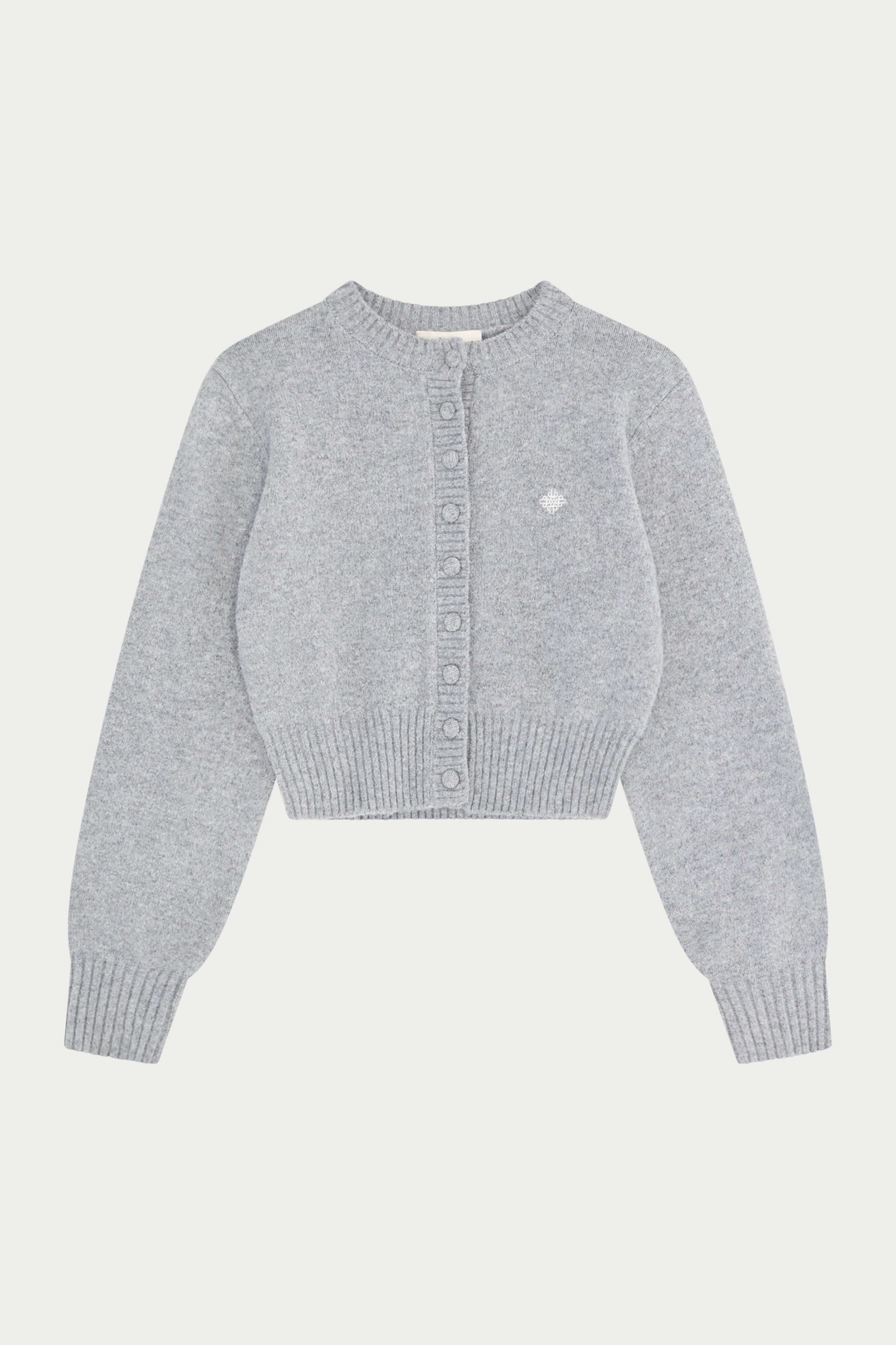 EMBLEM EMBROIDERED KNIT CROP CARDIGAN - GREY MARL