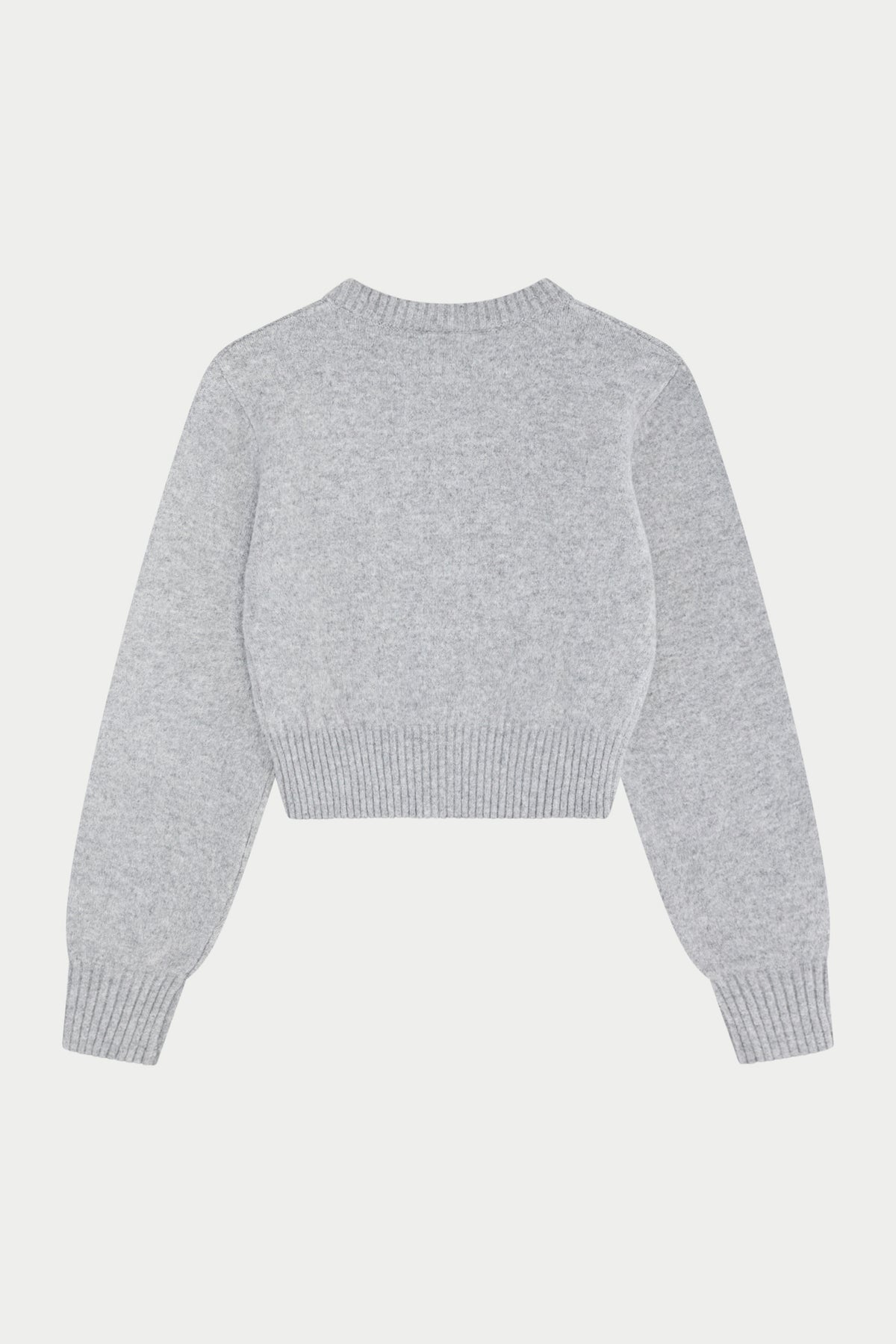 EMBLEM EMBROIDERED KNIT CROP CARDIGAN - GREY MARL