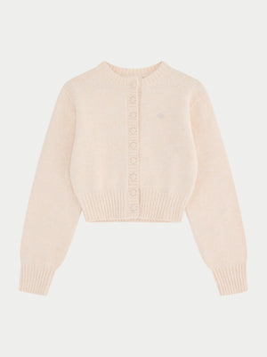 EMBLEM EMBROIDERED KNIT CROP CARDIGAN - BUTTERMILK