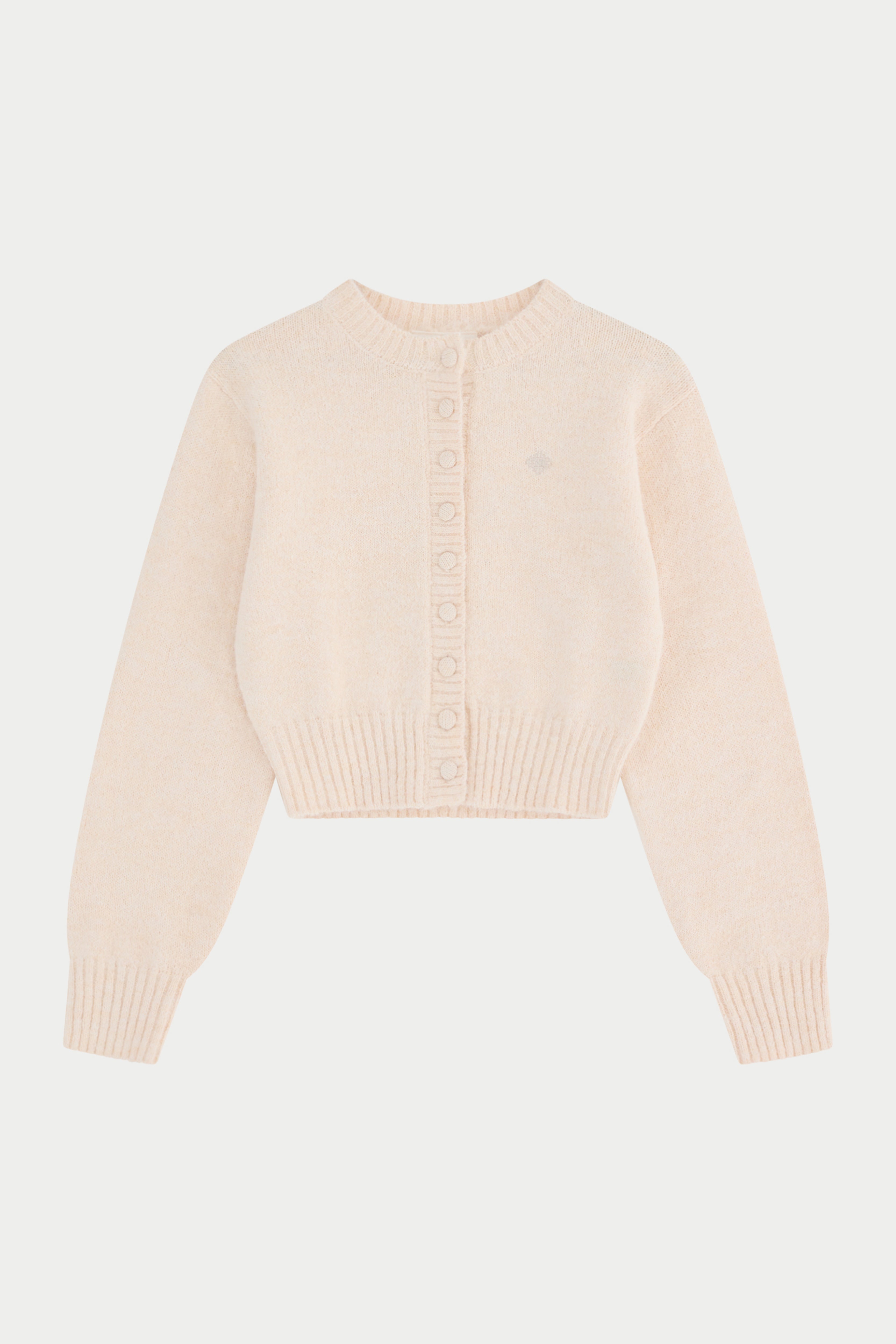 EMBLEM EMBROIDERED KNIT CROP CARDIGAN - BUTTERMILK