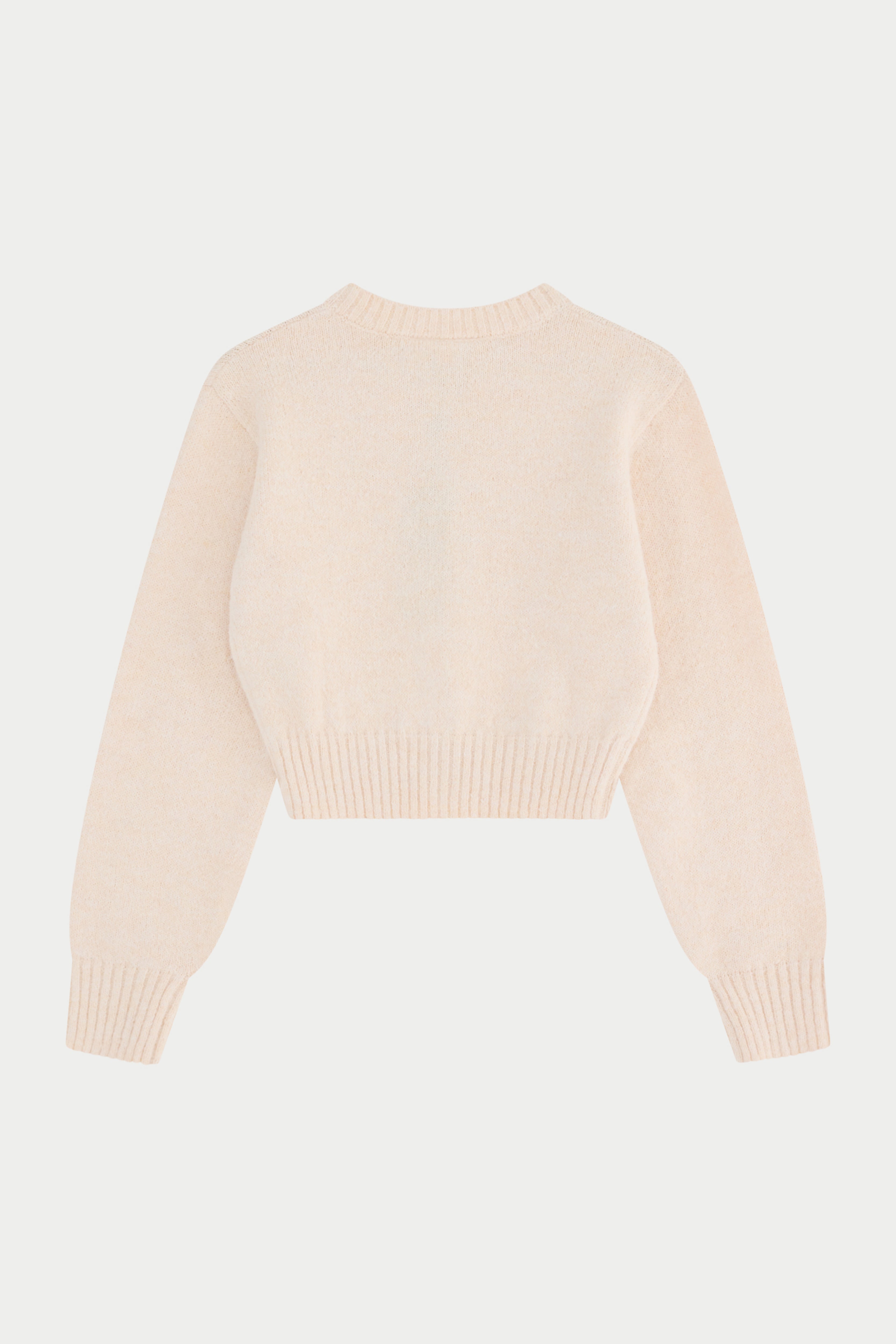 EMBLEM EMBROIDERED KNIT CROP CARDIGAN - BUTTERMILK