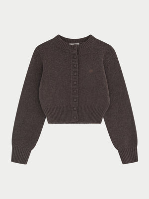 EMBLEM EMBROIDERED KNIT CROP CARDIGAN - BROWN