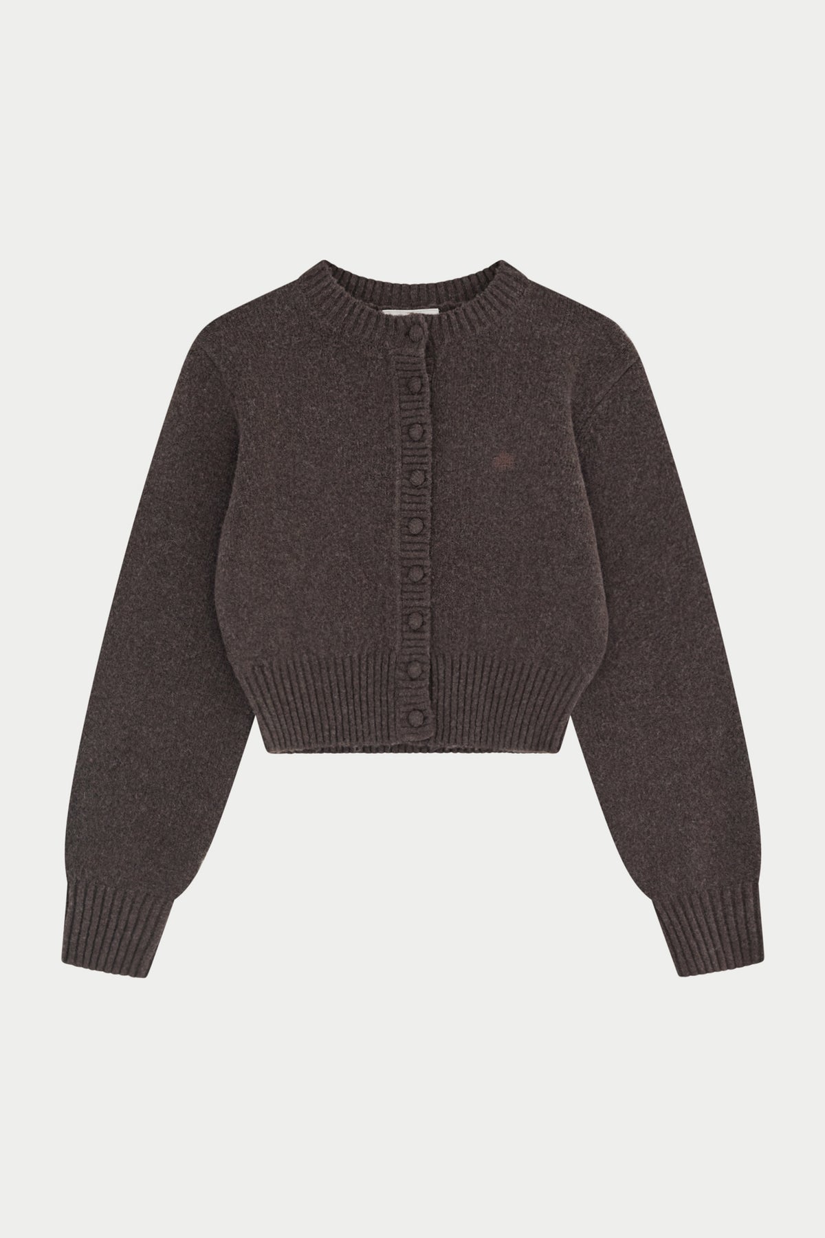 EMBLEM EMBROIDERED KNIT CROP CARDIGAN - BROWN