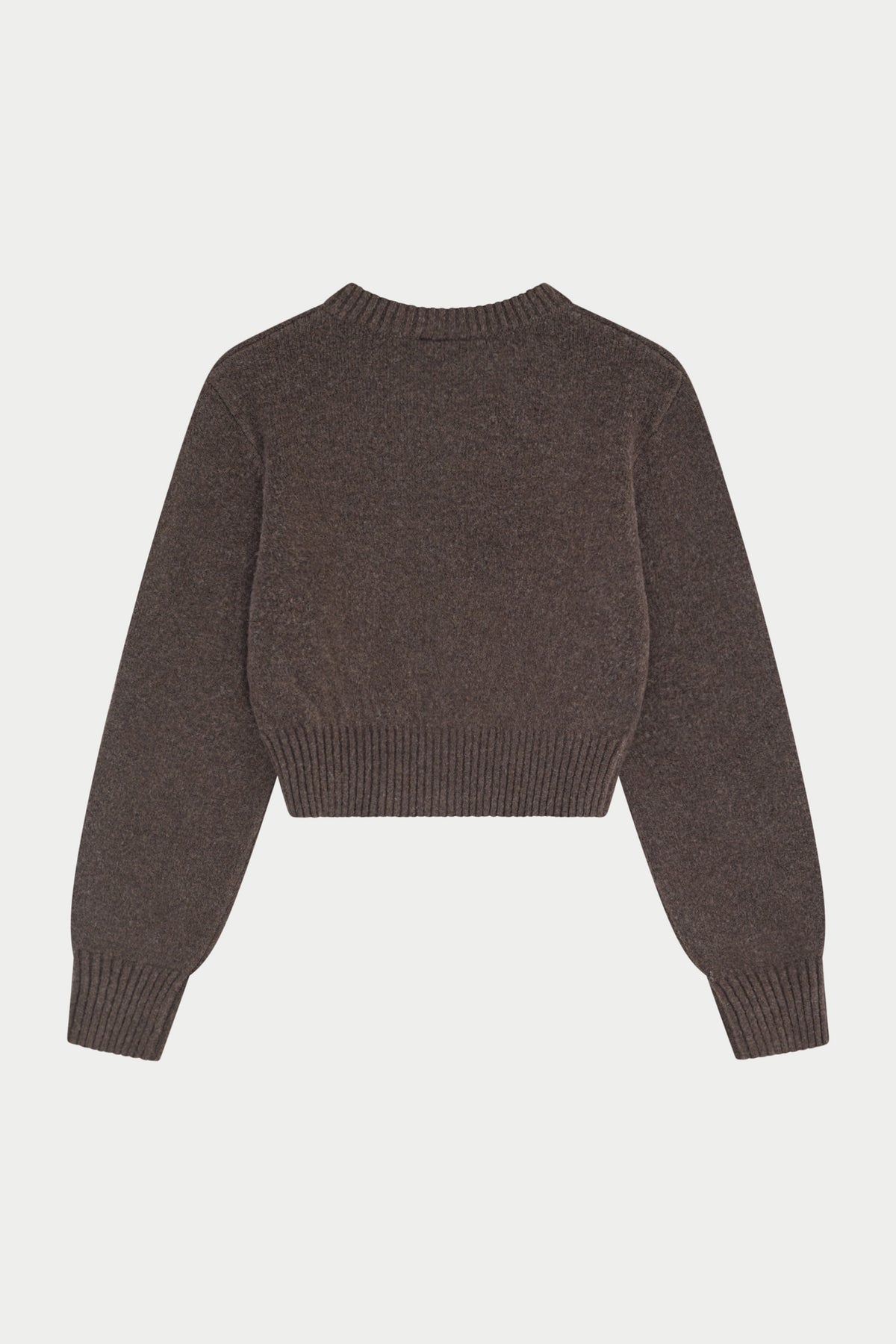 EMBLEM EMBROIDERED KNIT CROP CARDIGAN - BROWN