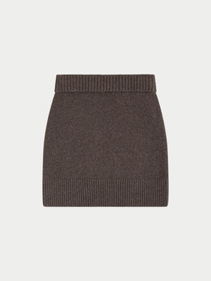 EMBLEM EMBROIDERED KNIT SKIRT - BROWN