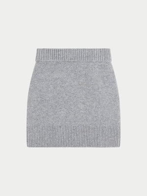 EMBLEM EMBROIDERED KNIT SKIRT - GREY MARL