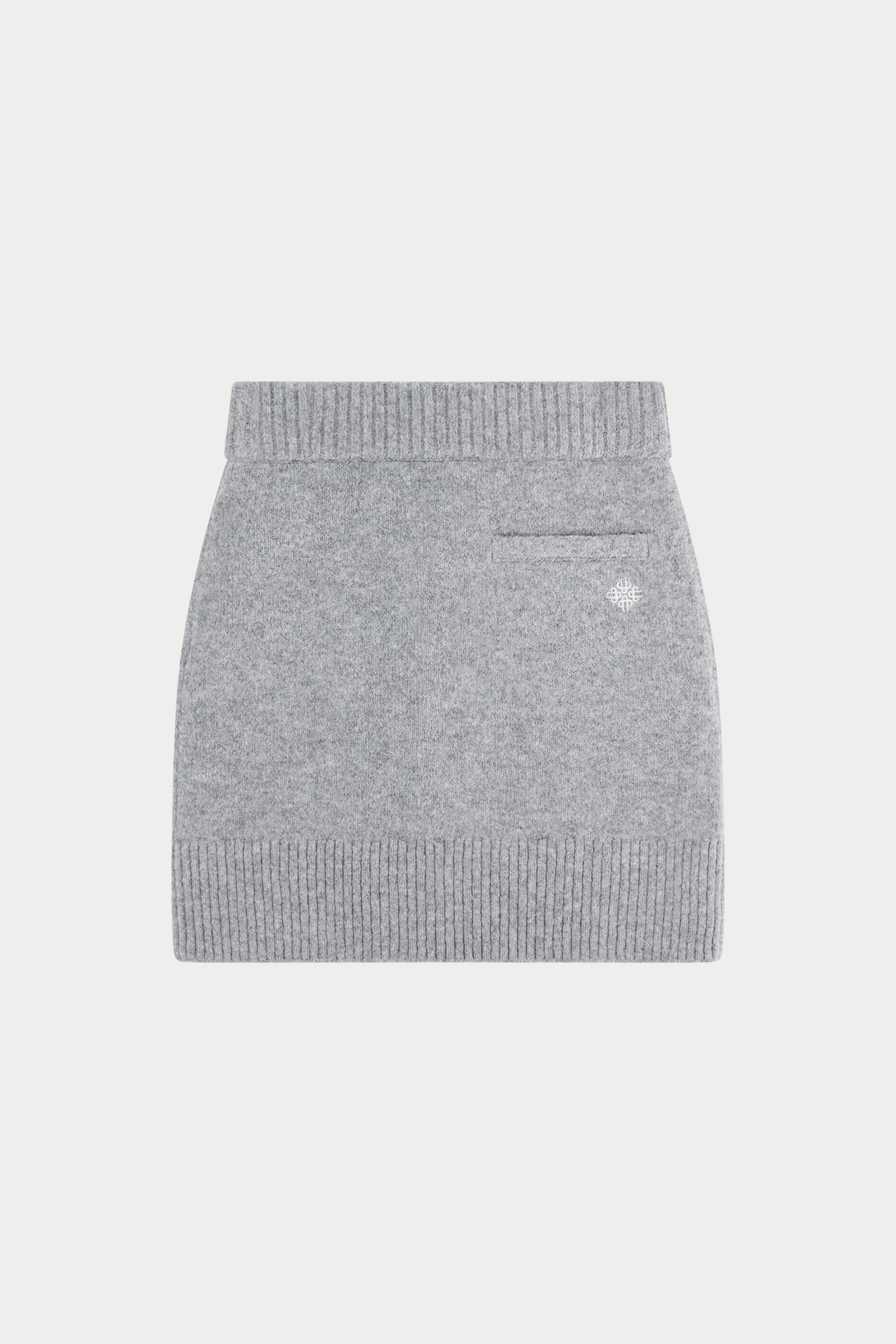 EMBLEM EMBROIDERED KNIT SKIRT - GREY MARL