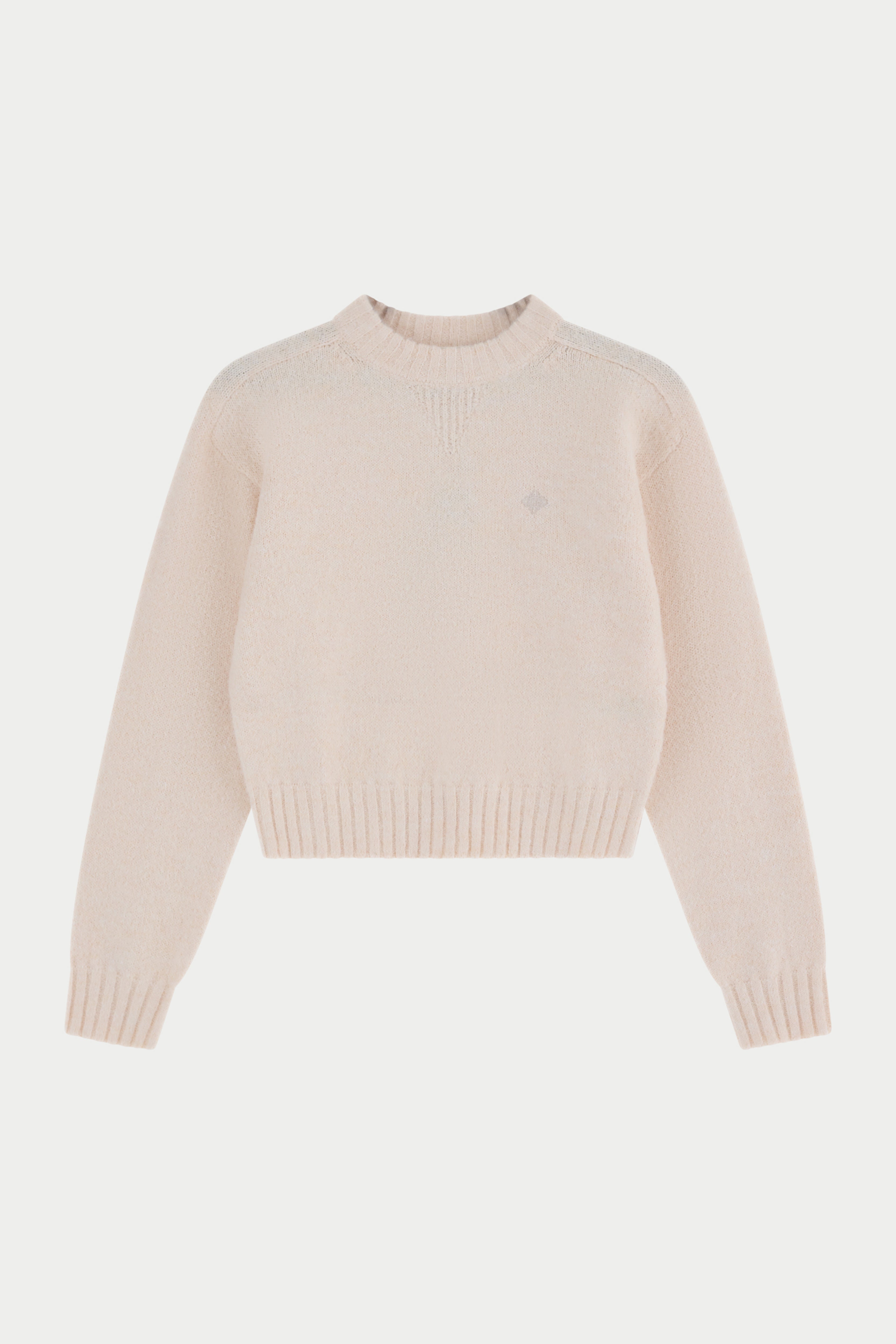 EMBLEM EMBROIDERED KNITTED CREW - BUTTERMILK