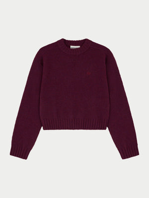 EMBLEM EMBROIDERED KNITTED CREW - PLUM