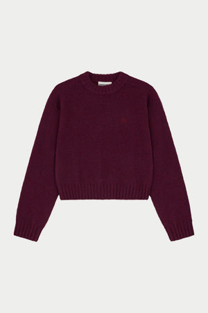 EMBLEM EMBROIDERED KNITTED CREW - PLUM