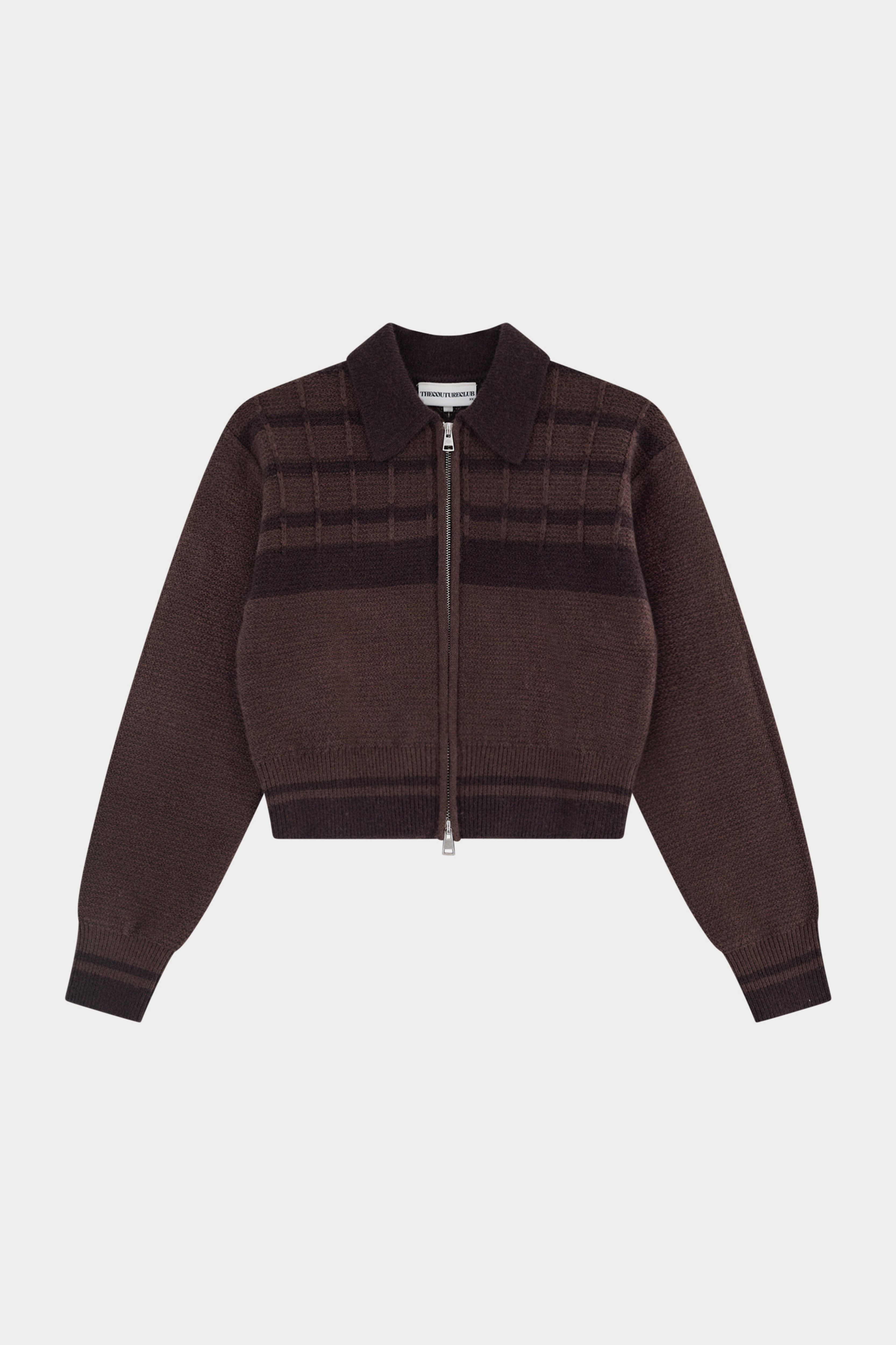 CONTRAST STRIPE KNITTED ZIP THROUGH - CHOCOLATE