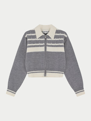CONTRAST STRIPE KNITTED ZIP THROUGH - GREY