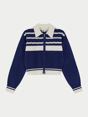 CONTRAST STRIPE KNITTED ZIP THROUGH - NAVY