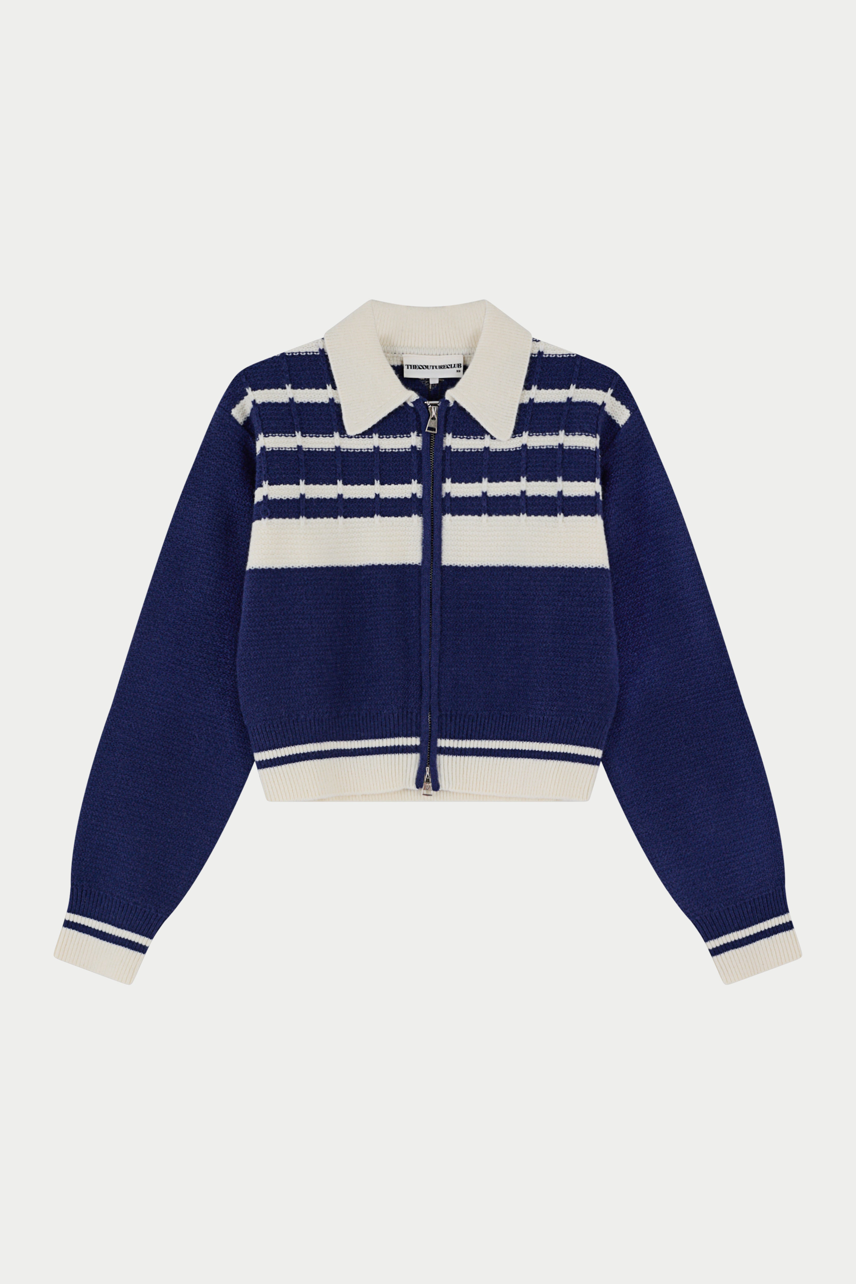 CONTRAST STRIPE KNITTED ZIP THROUGH - NAVY