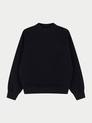 CHENILLE EMBLEM MOCK NECK CREW - BLACK