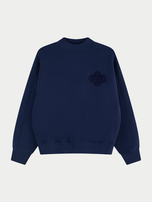 CHENILLE EMBLEM MOCK NECK CREW - DARK NAVY