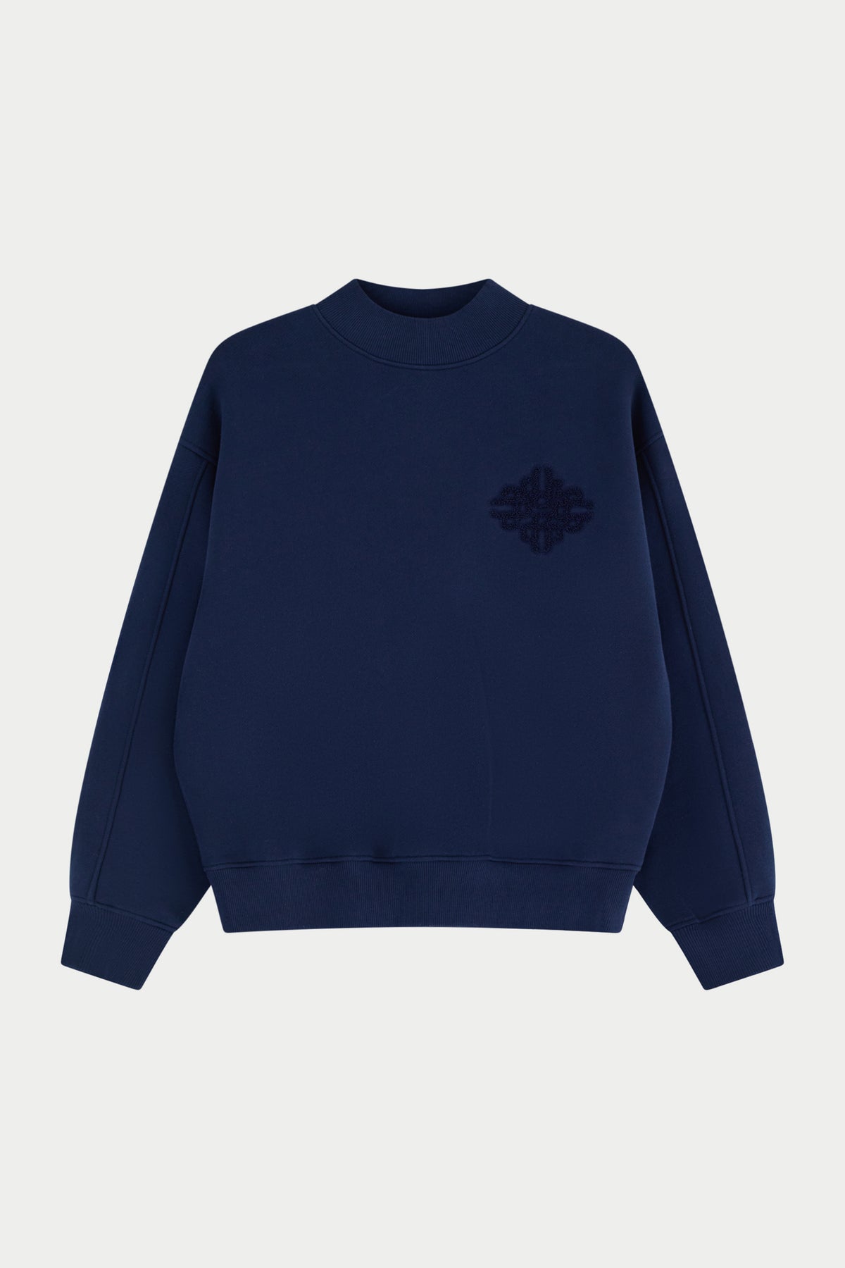 CHENILLE EMBLEM MOCK NECK CREW - DARK NAVY