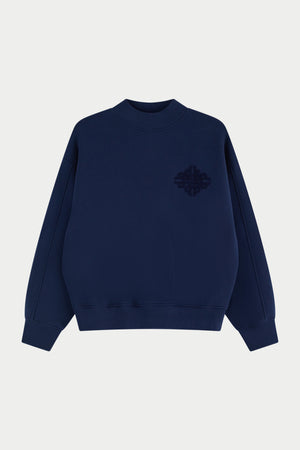 CHENILLE EMBLEM MOCK NECK CREW - DARK NAVY