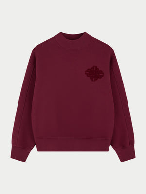 CHENILLE EMBLEM MOCK NECK CREW - BURGUNDY