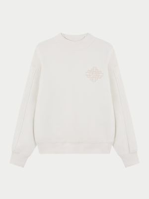CHENILLE EMBLEM MOCK NECK CREW - BONE