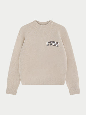 CTRE EMBROIDERED KNIT CREW - BEIGE MARL