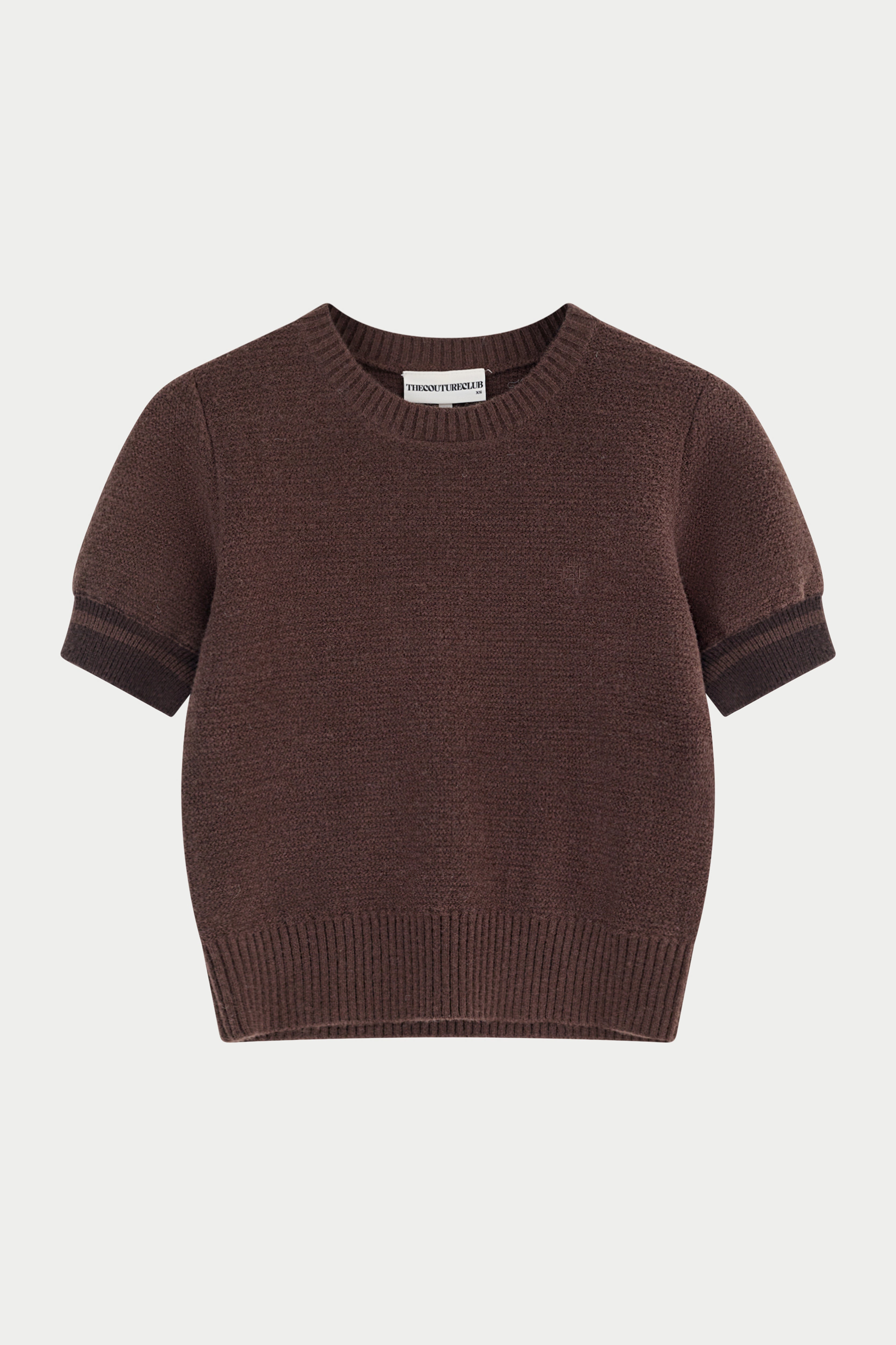CONTRAST STRIPE SHORT SLEEVE KNIT TEE - CHOCOLATE