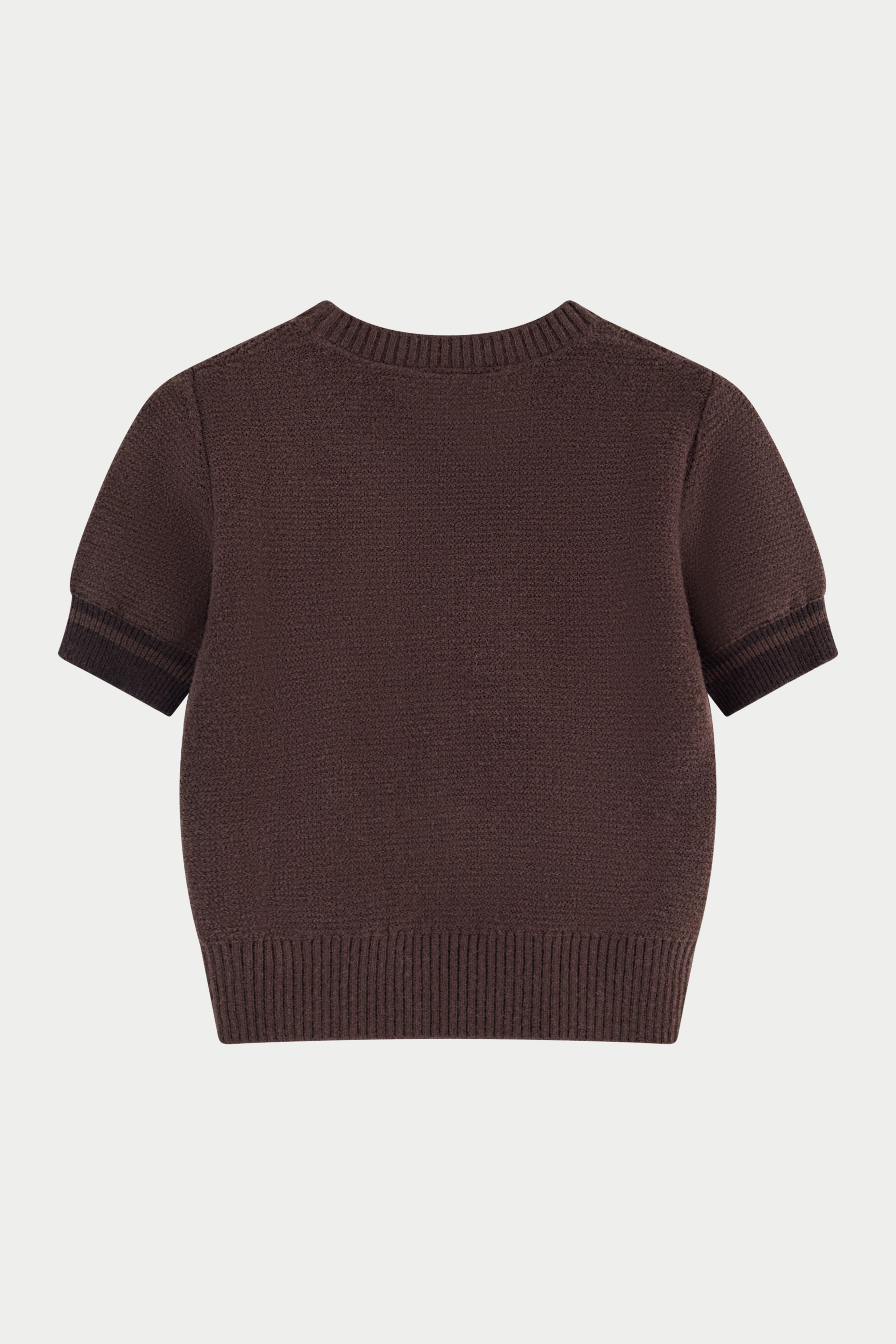 CONTRAST STRIPE SHORT SLEEVE KNIT TEE - CHOCOLATE