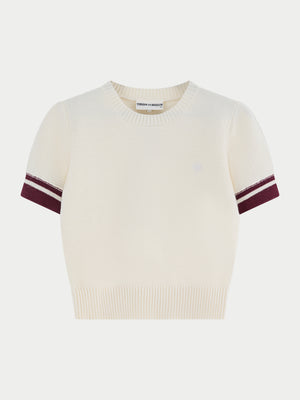CONTRAST STRIPE SHORT SLEEVE KNIT TEE - OFF WHITE