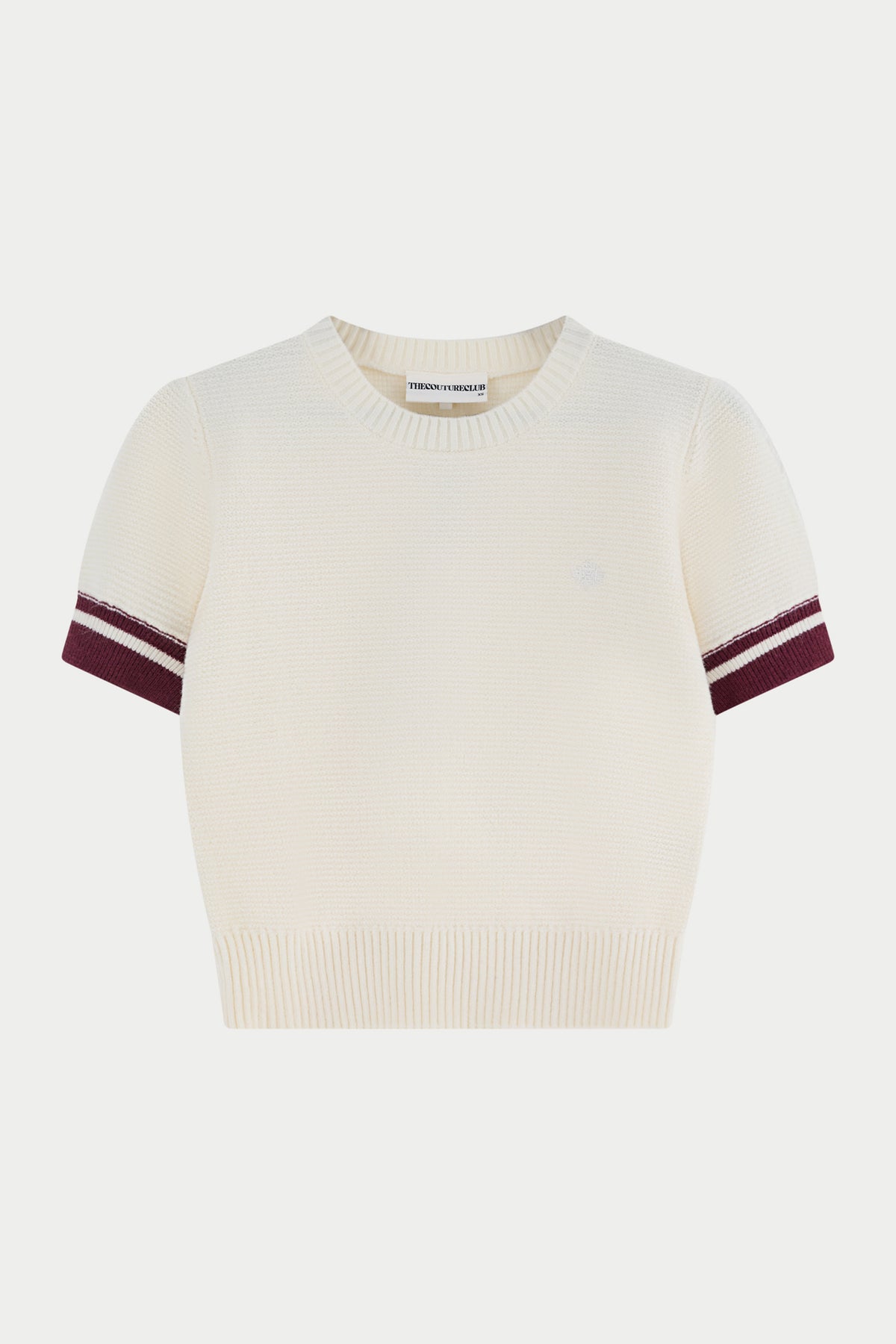 CONTRAST STRIPE SHORT SLEEVE KNIT TEE - OFF WHITE