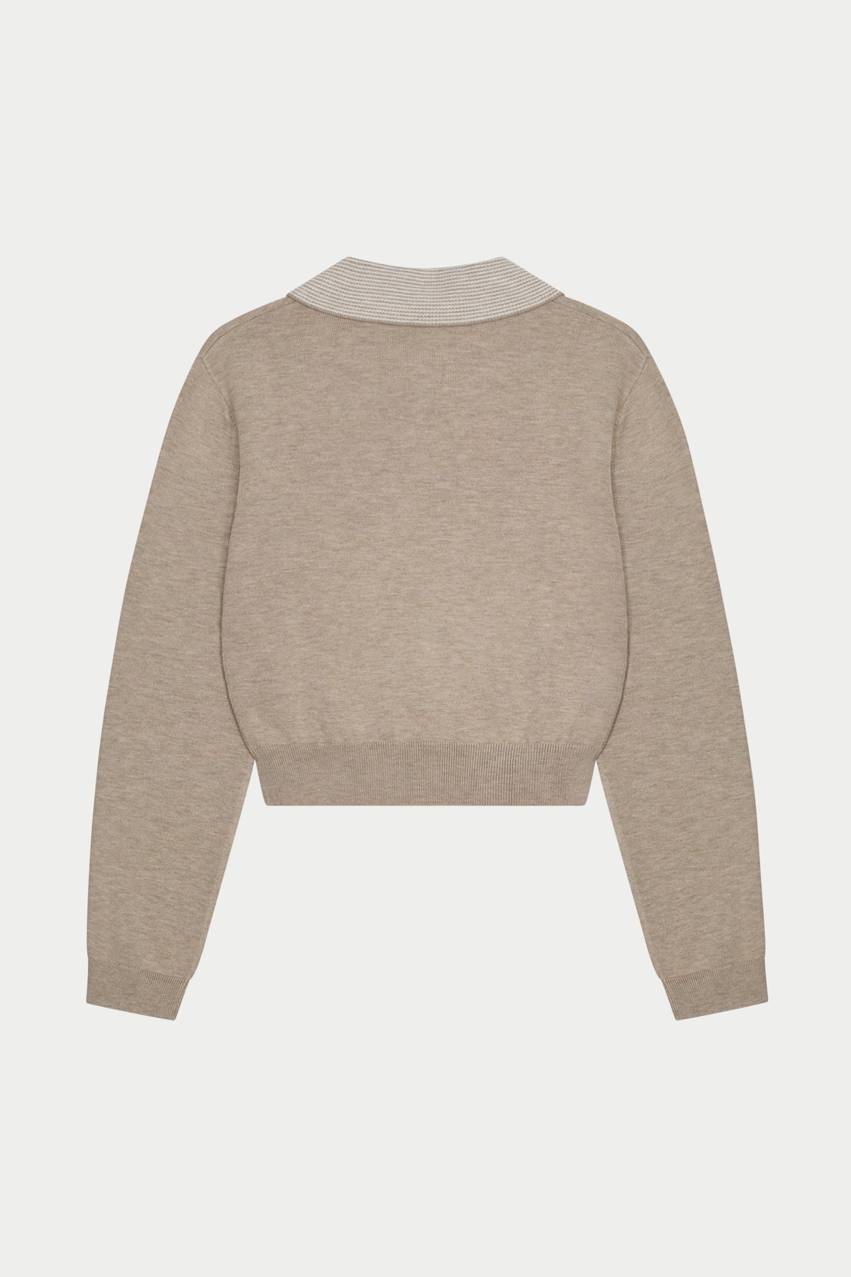 LONG SLEEVE KNITTED COLLAR POLO TOP - BEIGE