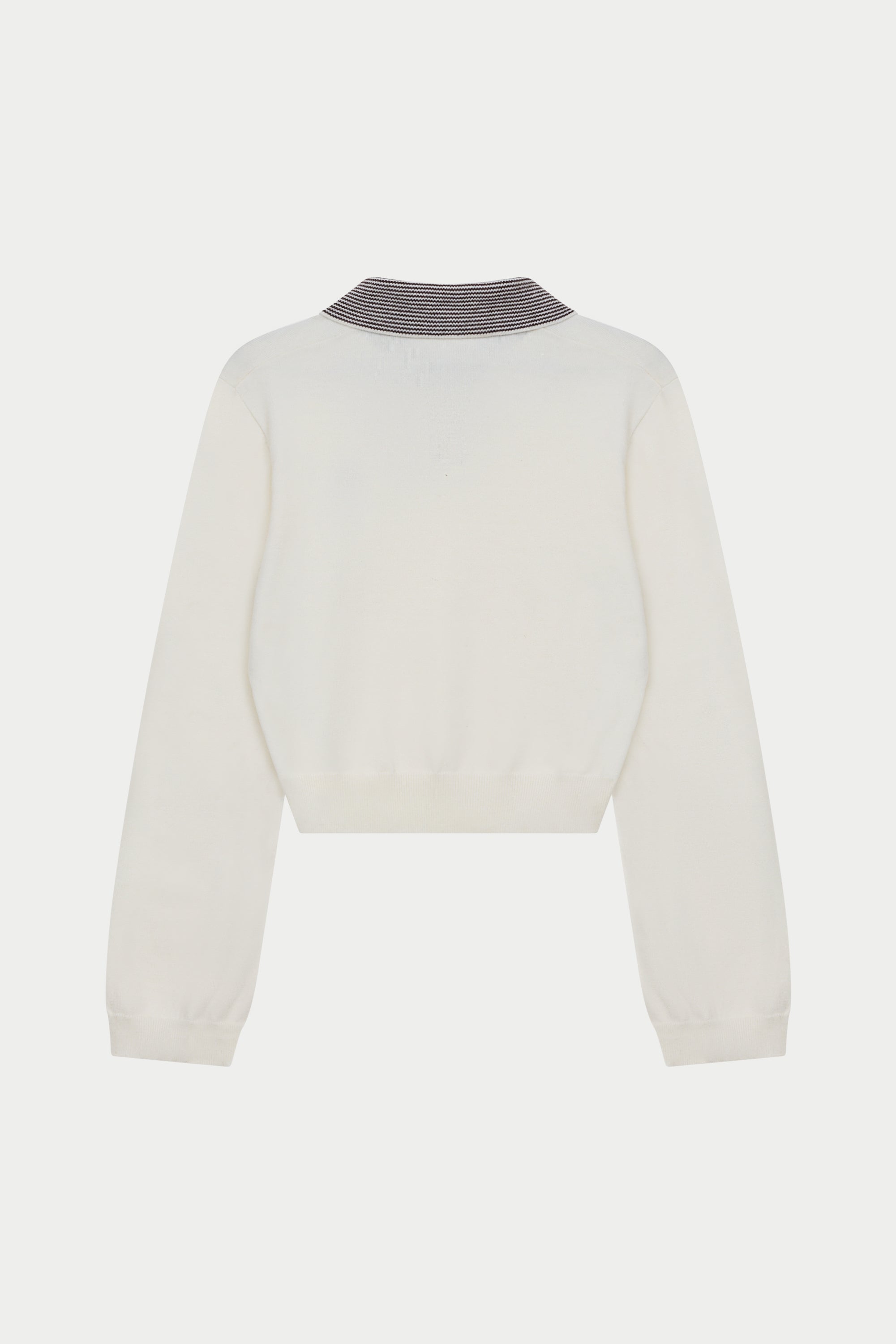 LONG SLEEVE KNITTED COLLAR POLO TOP - CREAM