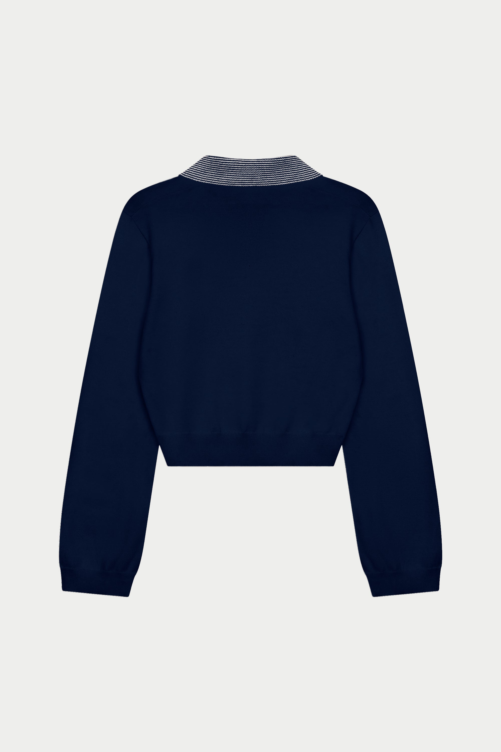 LONG SLEEVE KNITTED COLLAR POLO TOP - NAVY