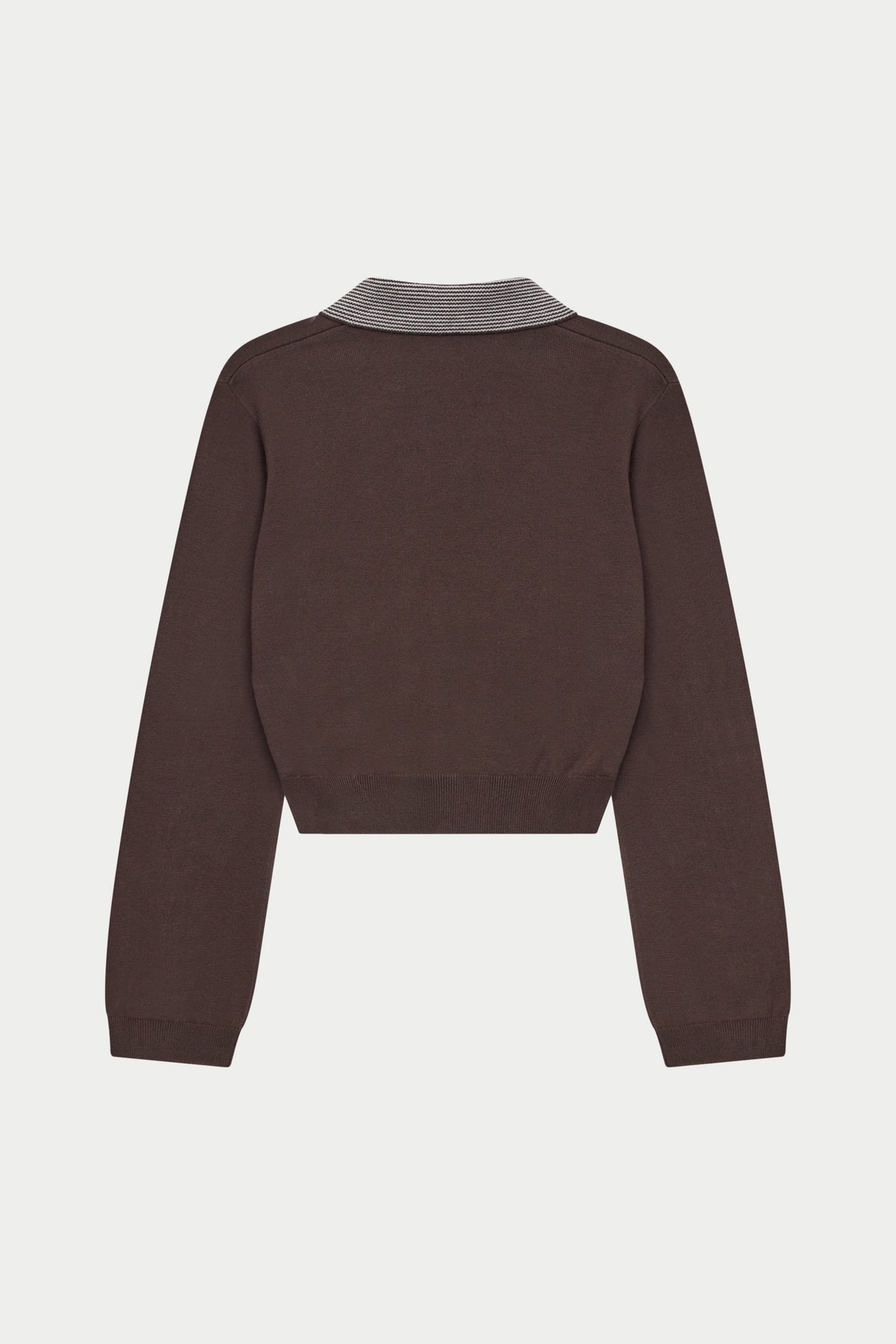 LONG SLEEVE KNITTED COLLAR POLO TOP - BROWN