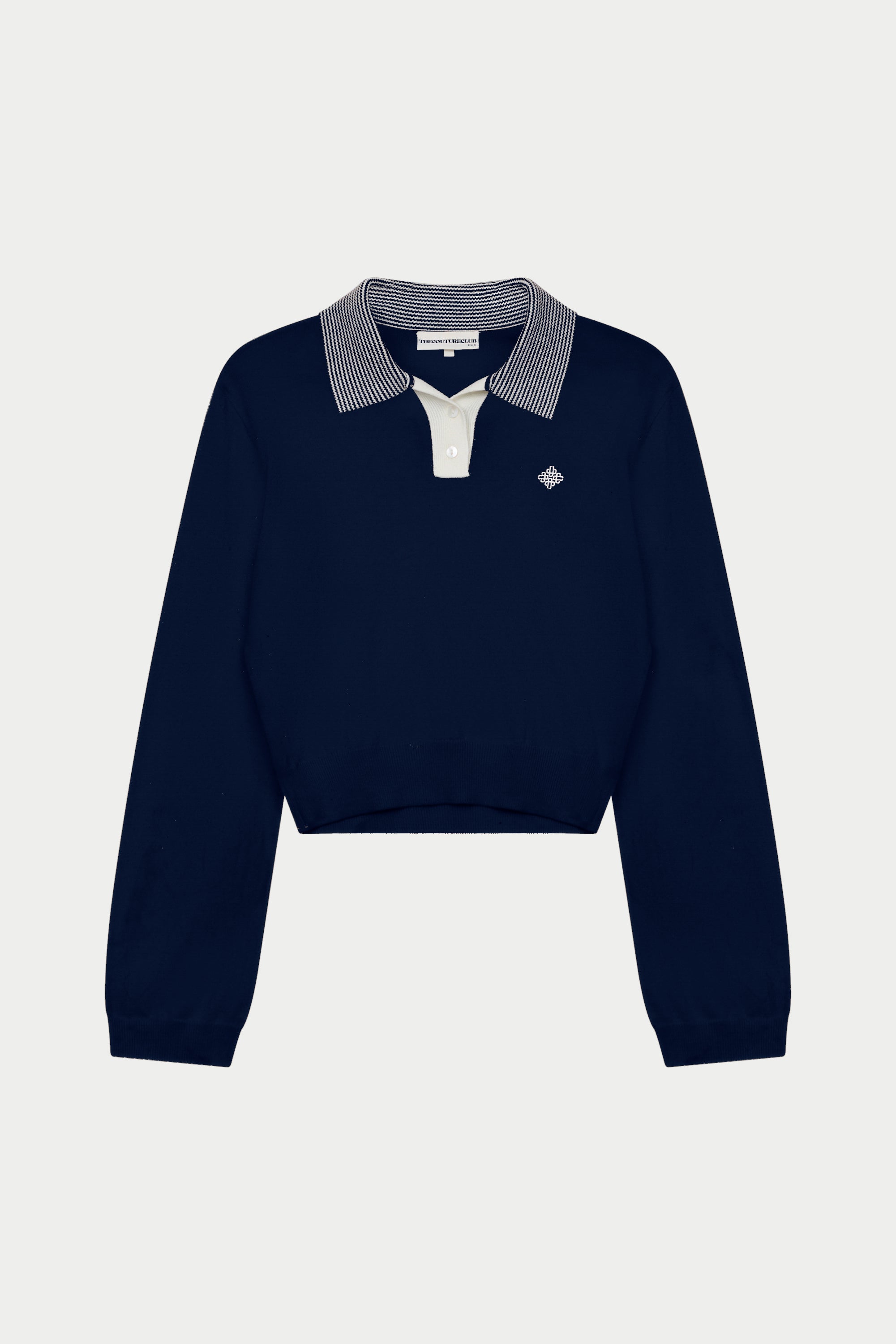 LONG SLEEVE KNITTED COLLAR POLO TOP - NAVY