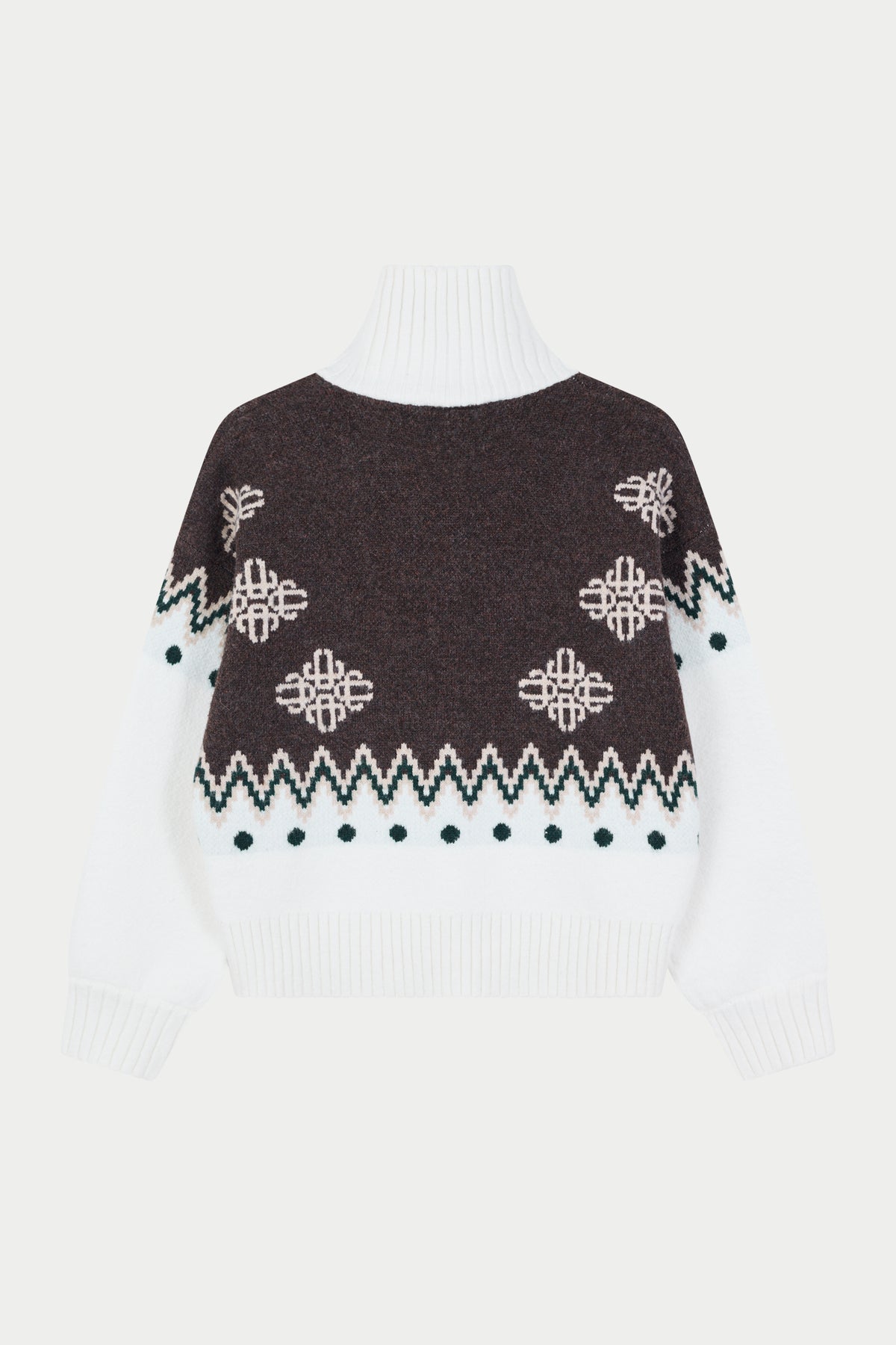 FAIR ISLE FUNNEL NECK QUARTER ZIP - BEIGE