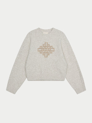 CONTRAST EMBLEM KNIT CREW - BEIGE