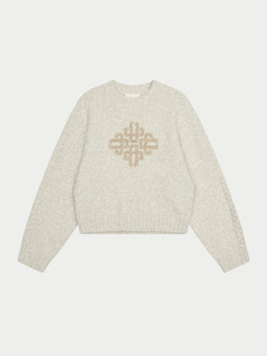 CONTRAST EMBLEM KNIT CREW - BEIGE