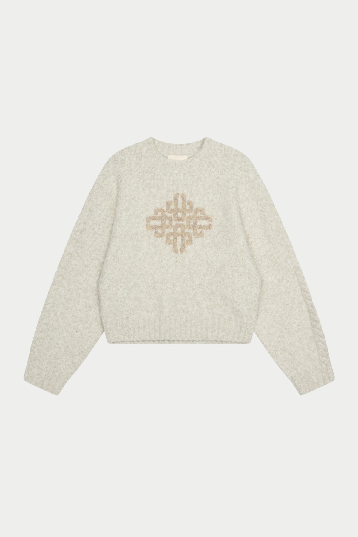 CONTRAST EMBLEM KNIT CREW - BEIGE