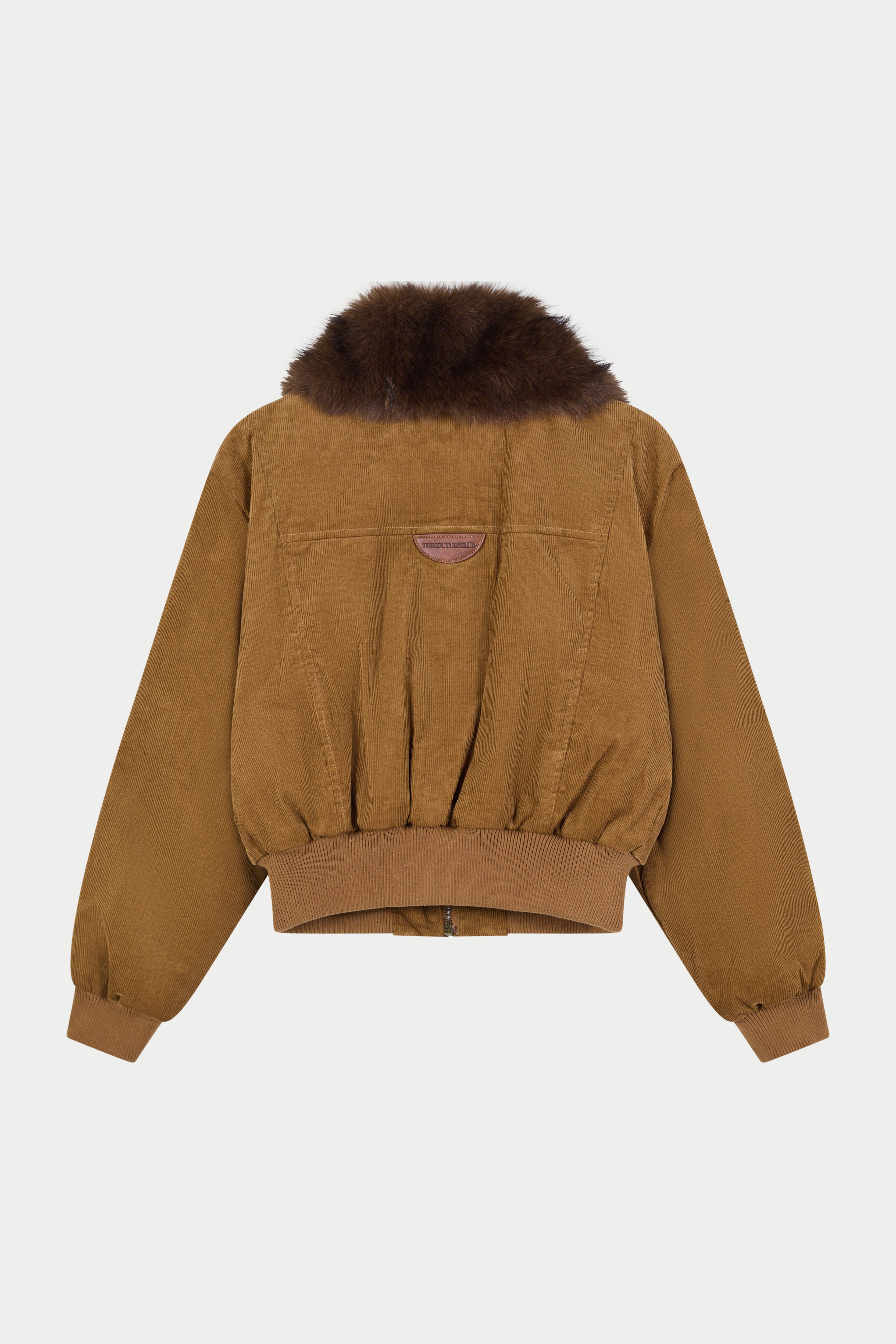 CORD FAUX FUR COLLAR BOMBER JACKET - TAN