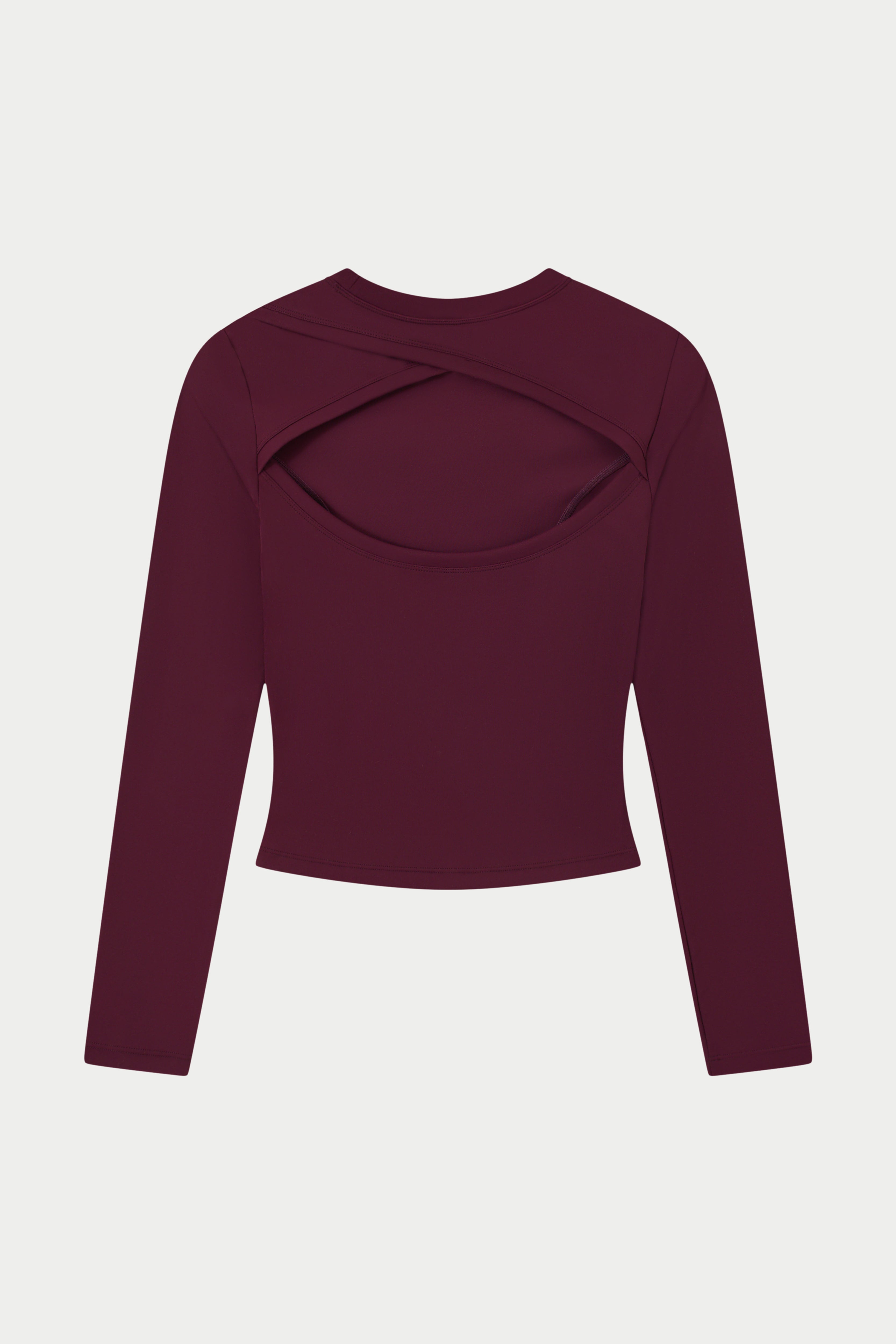 SCULPTING STRETCH CROSSOVER BACK LONG SLEEVE TOP - PLUM