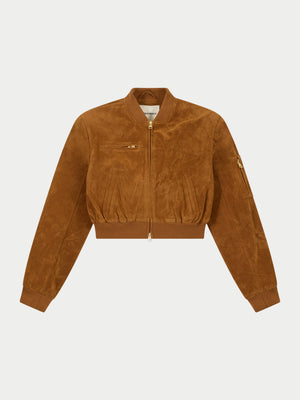 FAUX SUEDE BOMBER JACKET - TAN