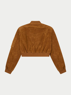 FAUX SUEDE BOMBER JACKET - TAN