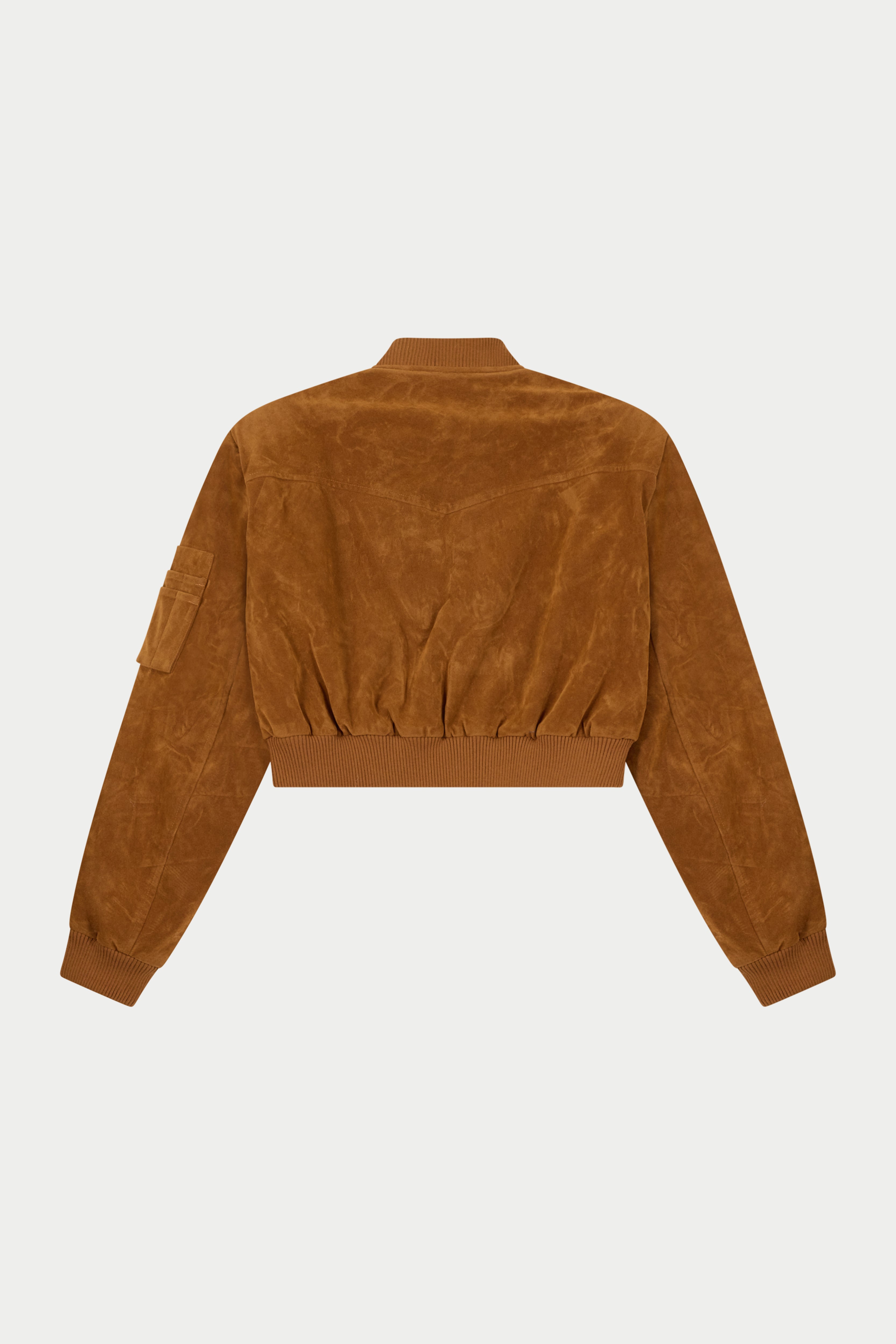 FAUX SUEDE BOMBER JACKET - TAN