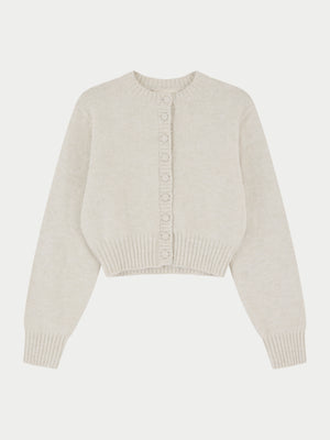 EMBLEM EMBROIDERED KNIT CROP CARDIGAN - OAT