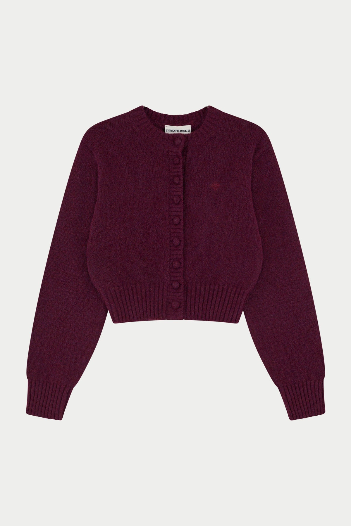 EMBLEM EMBROIDERED KNIT CROP CARDIGAN - PLUM