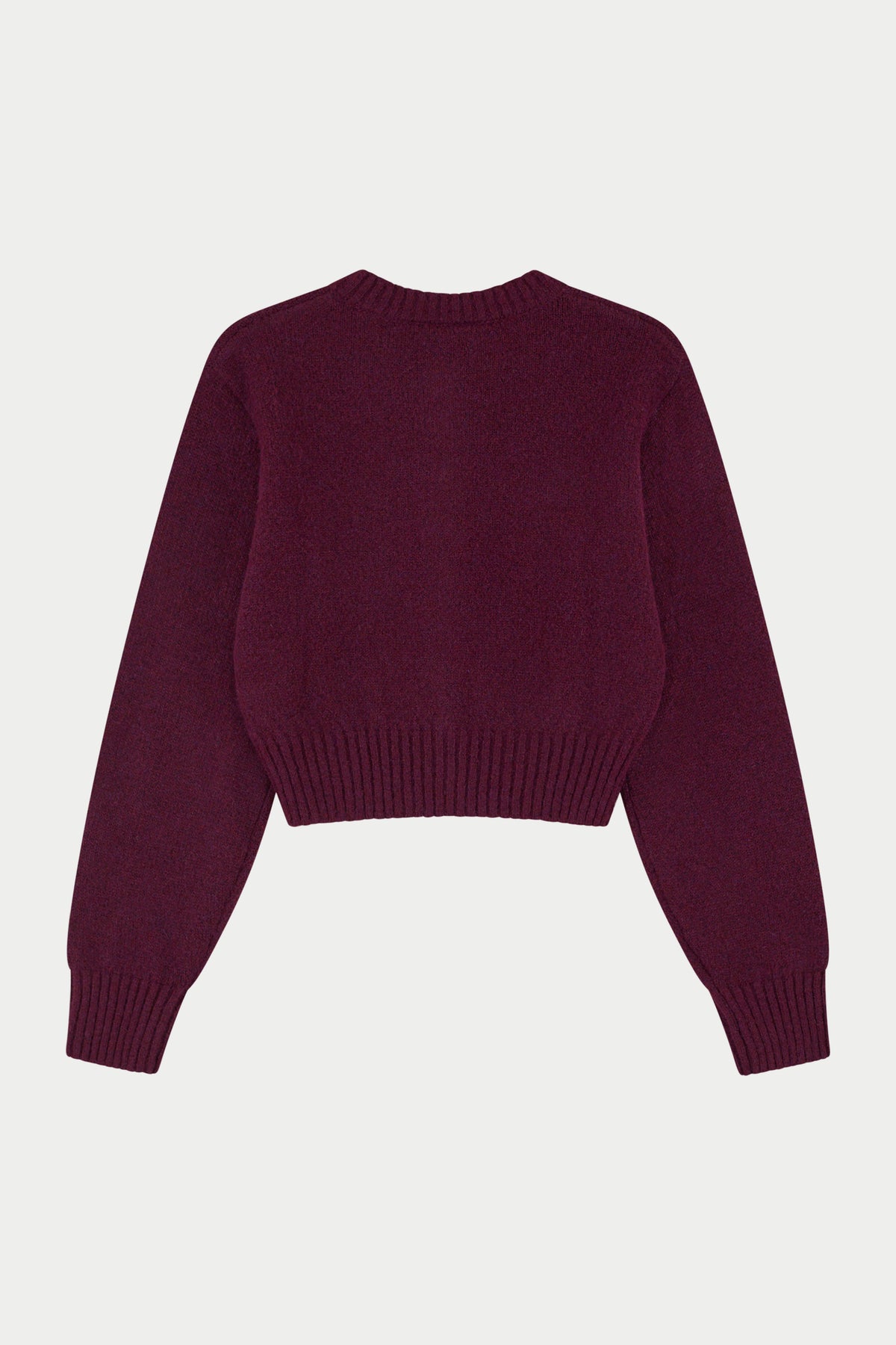EMBLEM EMBROIDERED KNIT CROP CARDIGAN - PLUM